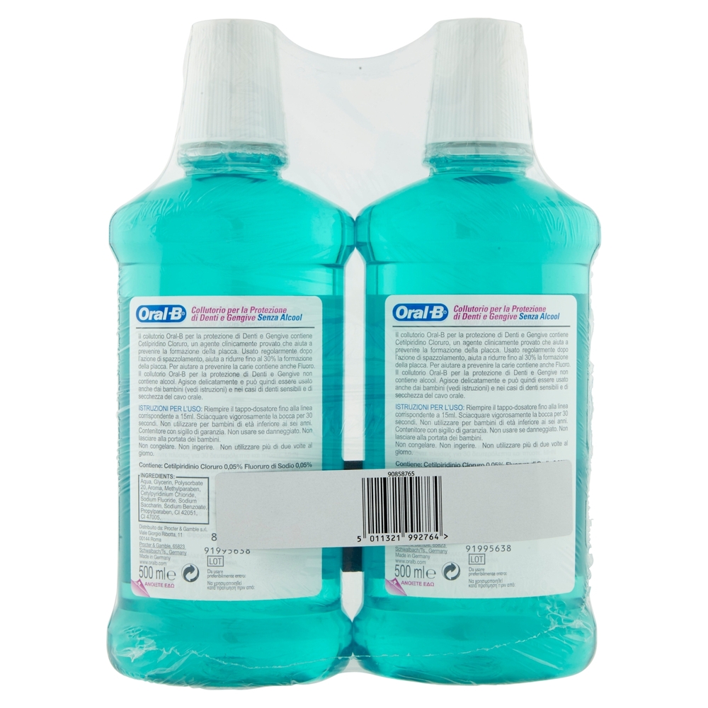 Oral-B Collutorio Denti e Gengive Senza Alcool Menta 2x500 ml